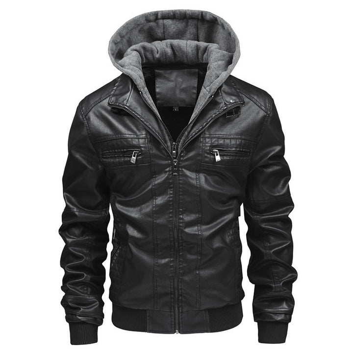 Men's leather jacket with removable hooded inner lining Lune London