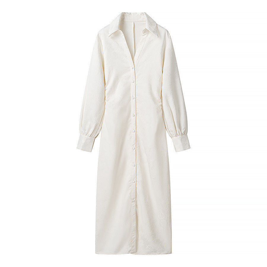 Long sleeve shirt dress for women with elegant collar and decorative button placket Lune London