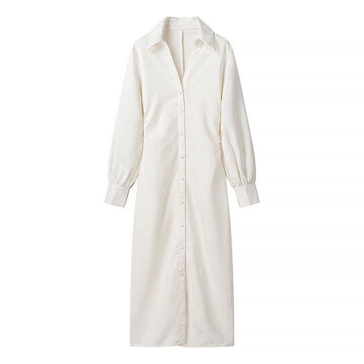 Long sleeve shirt dress for women with elegant collar and decorative button placket Lune London