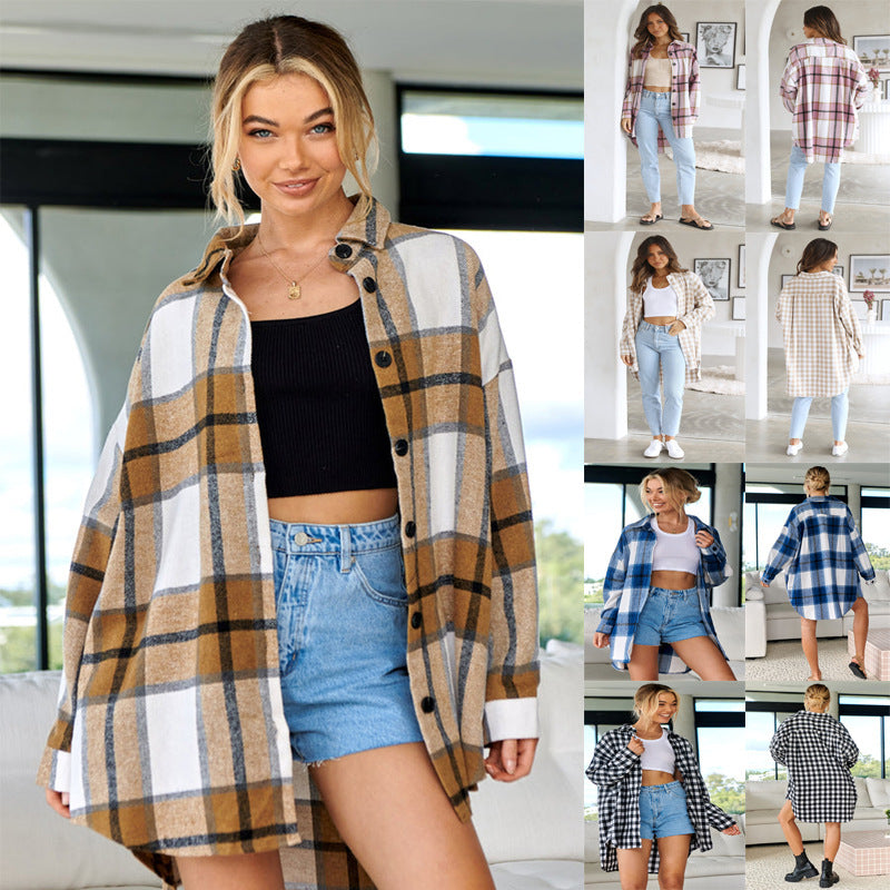 Flannel shirt for women with a check pattern and relaxed fit Lune London
