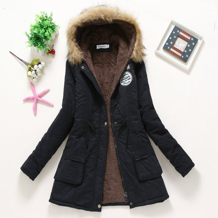 Ladies quilted parka jacket with hood and faux fur lining Lune London