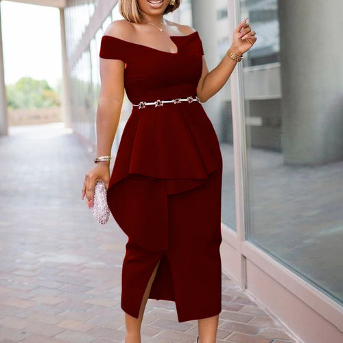 Sheath dress for women with asymmetrical pleats and elegant slit Lune London