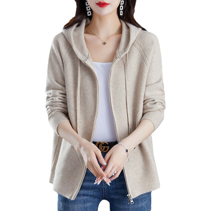 Knitted jacket for ladies with hood and practical pockets Lune London