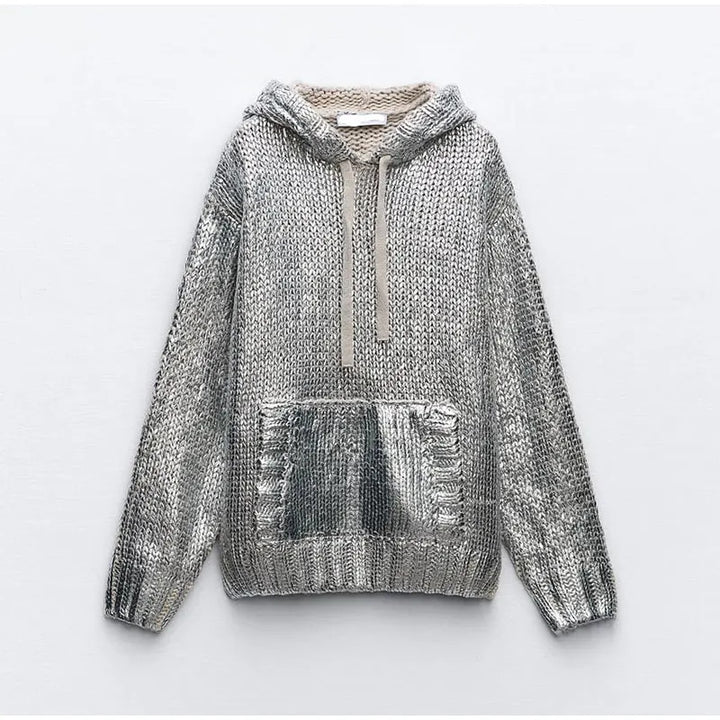 Sparkling knitted sweater for women with hood and practical kangaroo pocket Lune London