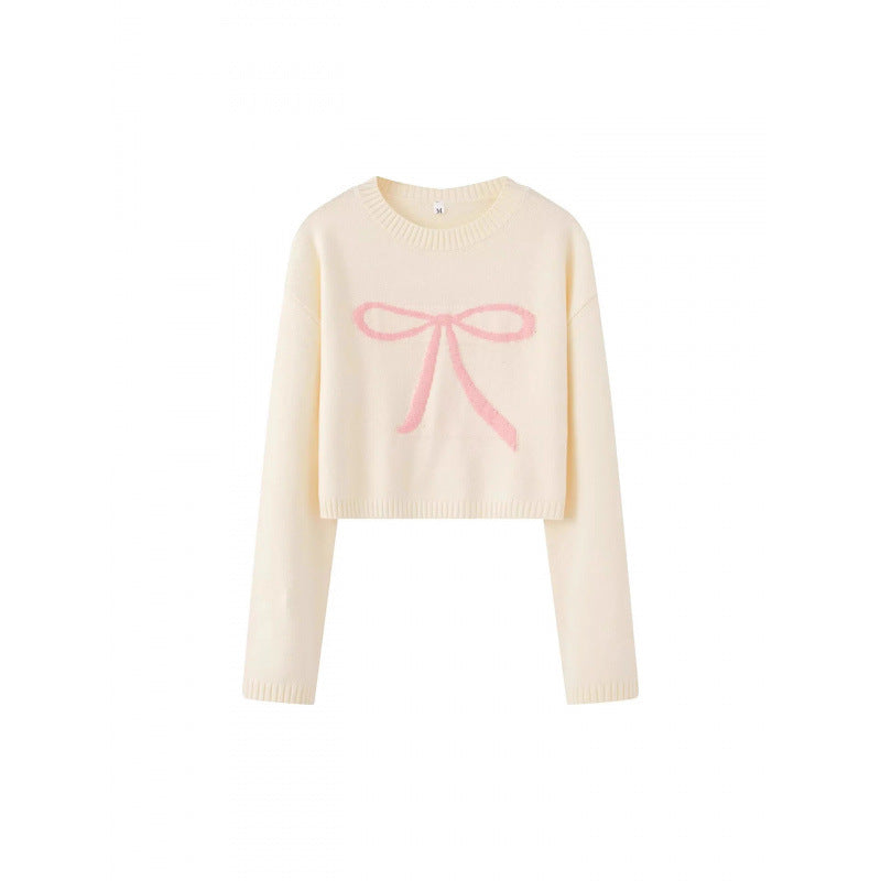 Cropped sweater for women with playful bow pattern Lune London
