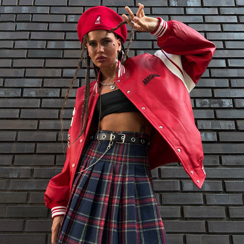 Women’s college jacket with sporty cut and contrasting sleeves Lune London