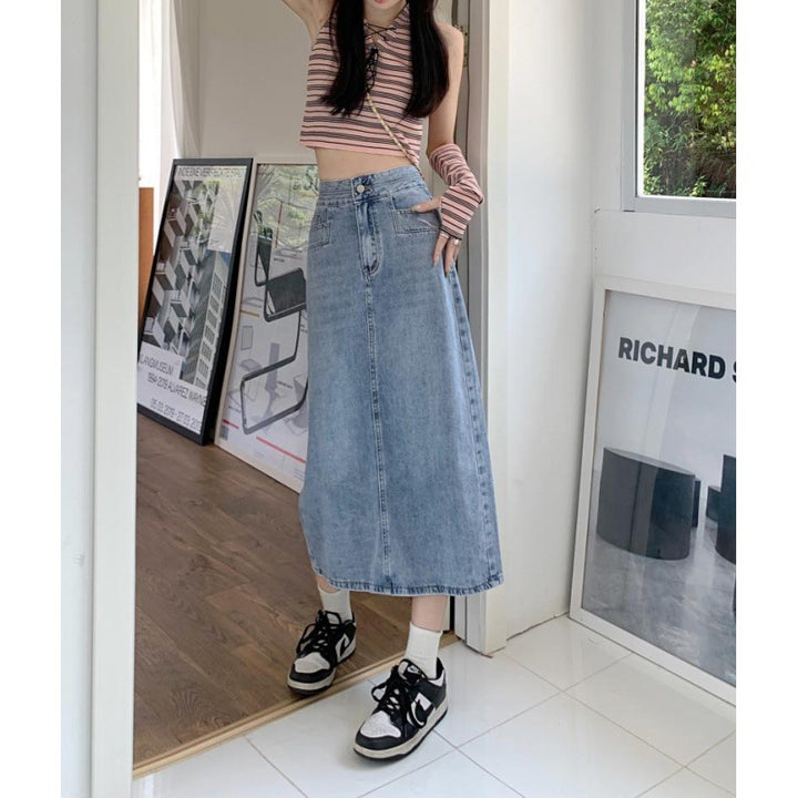 Jupe en denim midi décontractée pour femmes avec fentes sur les côtés Chic & Stil