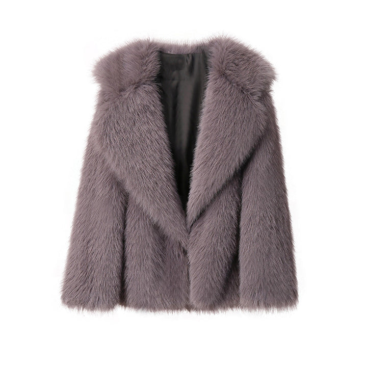 Ladies Elegant Synthetic Fur Jacket with Soft Collar and Trendy Chic Cut and Style