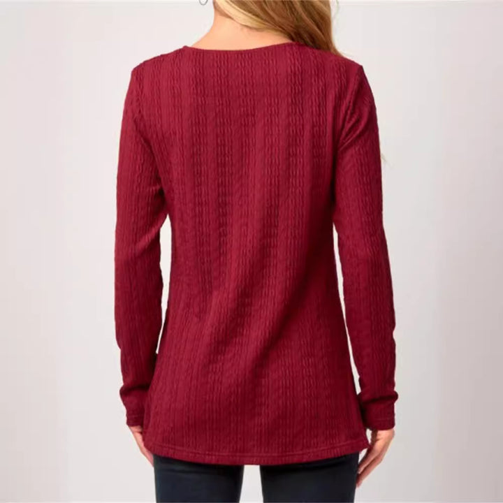 Asymmetrical long sleeve t-shirt for women with button details and textured design Lune London