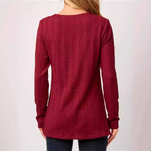 Asymmetrical long sleeve t-shirt for women with button details and textured design Lune London