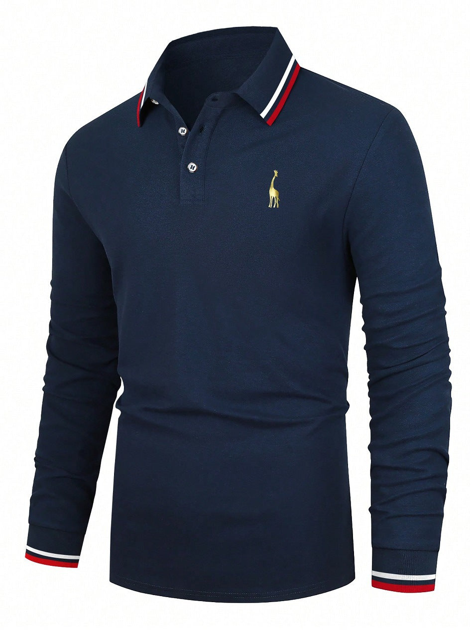 Long sleeve polo shirt for men with sporty collar and contrasting cuffs Lune London