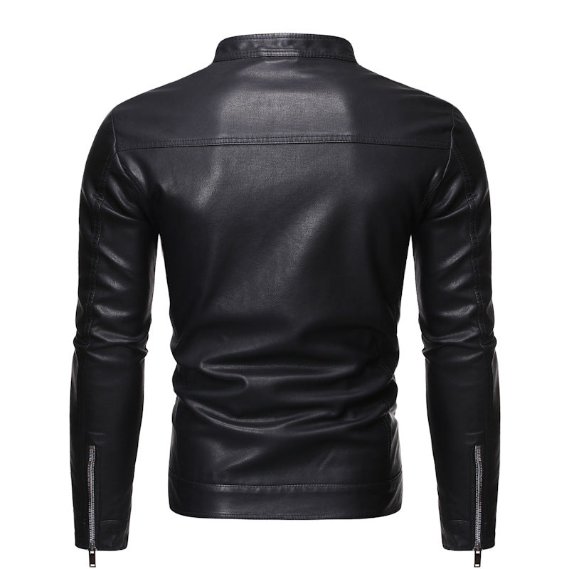 Men's leather jacket with modern stand-up collar and smooth finish Lune London