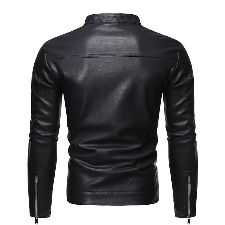 Men's leather jacket with modern stand-up collar and smooth finish Lune London
