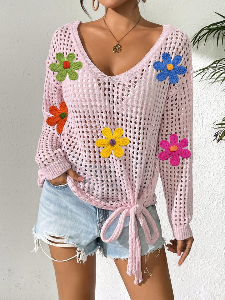 Ladies Open Weave Floral Vest Lune London