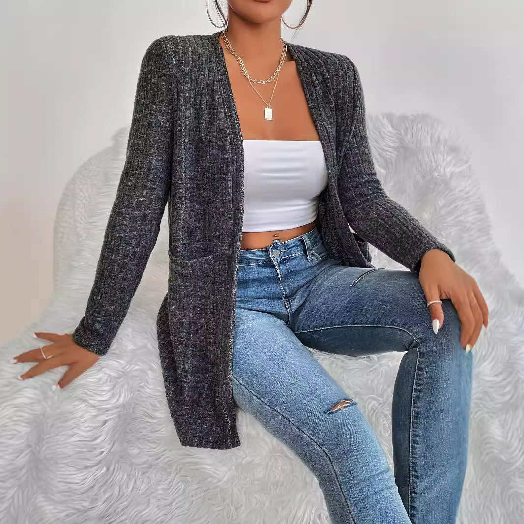 Knit jacket for women with a fine ribbed structure and practical pockets Lune London