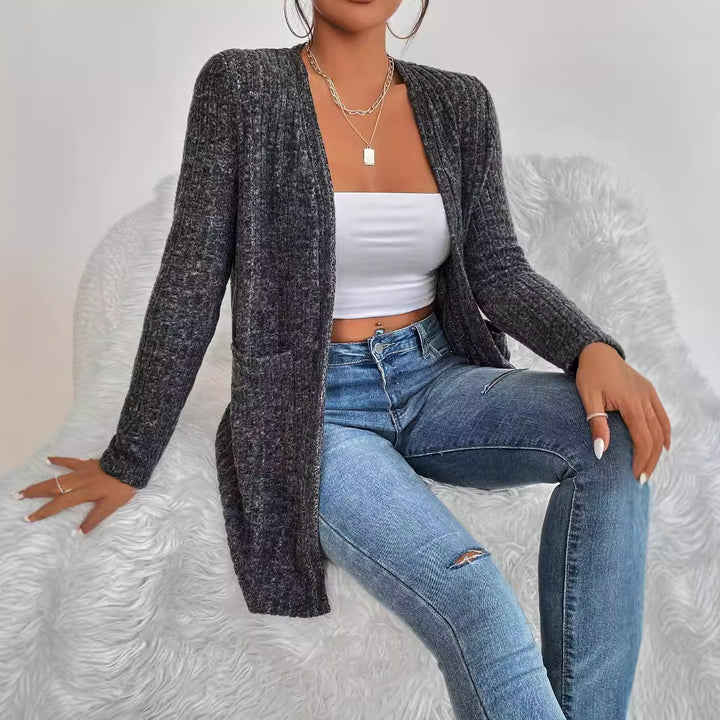 Knit jacket for women with a fine ribbed structure and practical pockets Lune London