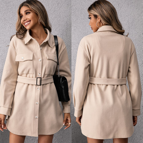 Shirt dress for women with adjustable belt and decorative chest pockets Lune London