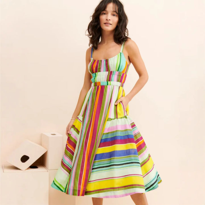 Midi striped summer dress for women with pockets Lune London