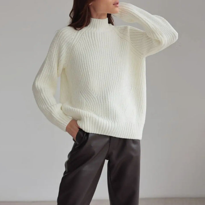 Knit sweater for women with high collar and decorative wave pattern Lune London