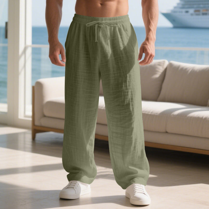 Casual long cotton pants for men with elastic waistband and practical drawstring Lune London