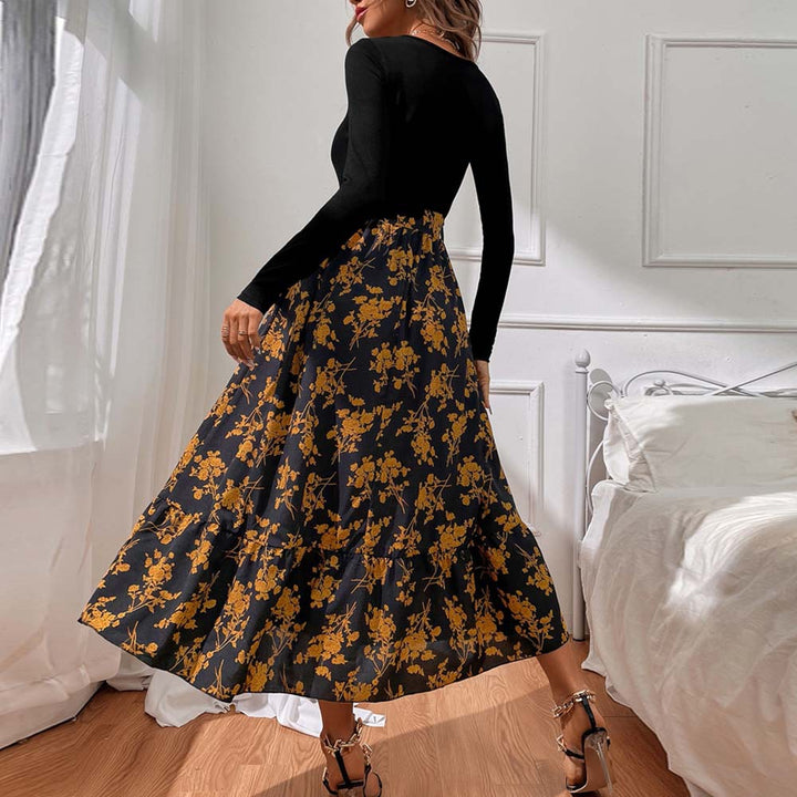 Robe maxi pour femme avec décolleté en V profond et jupe fleurie Chic & Stil