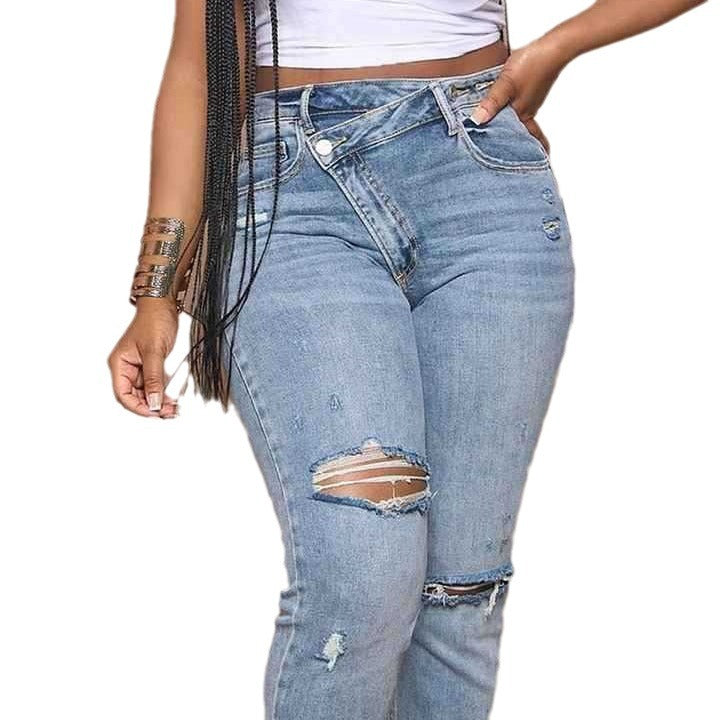 Women's High-Waist Boyfriend Jeans with Frayed Hem and Casual Used Look Lune London