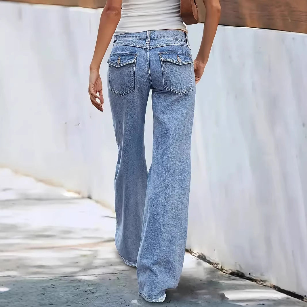 Women's wide-cut jeans with frayed hem Lune London