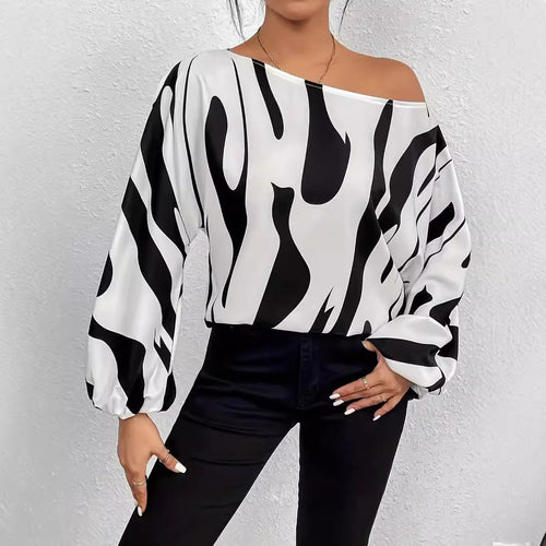 Women Oversized Blouse with asymmetrical cut and striped design Lune London