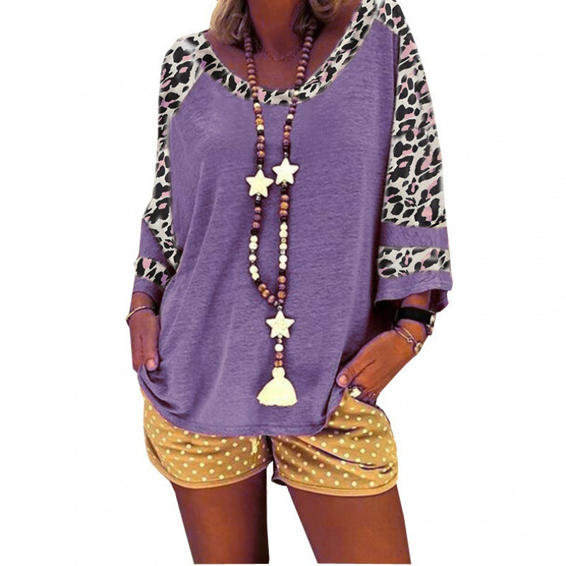 Women Casual top with leopard sleeves and round collar Lune London