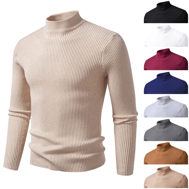 High-quality stretch wool men's turtleneck sweater with ribbed texture Lune London