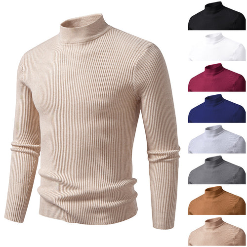 High-quality stretch wool men's turtleneck sweater with ribbed texture Lune London