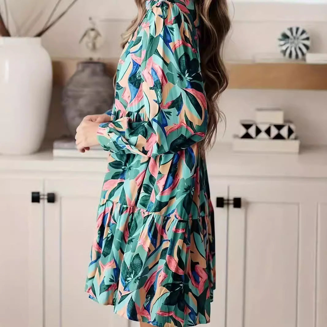Aerial retro dress for women with voluminous sleeves and wide pleats Lune London