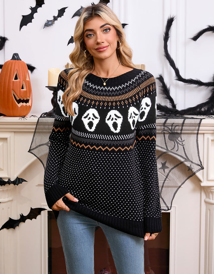 Pull tricoté à motifs pour femmes avec motif Halloween Chic & Stil