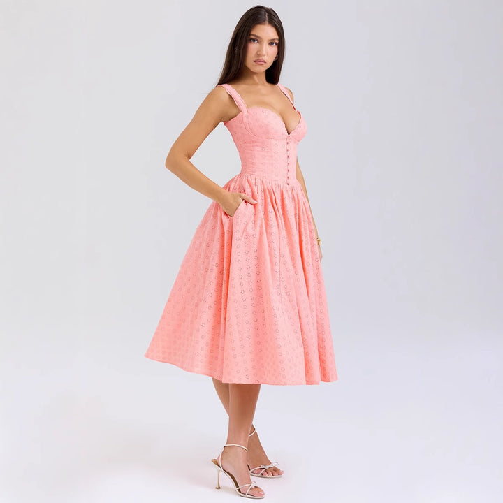 Women's A-line dress with peplum and lace appliqués Lune London