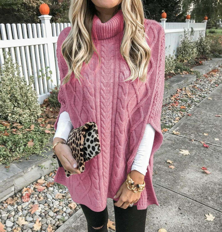 Poncho en tricot pour femmes avec col montant et tricot torsadé Chic & Stil