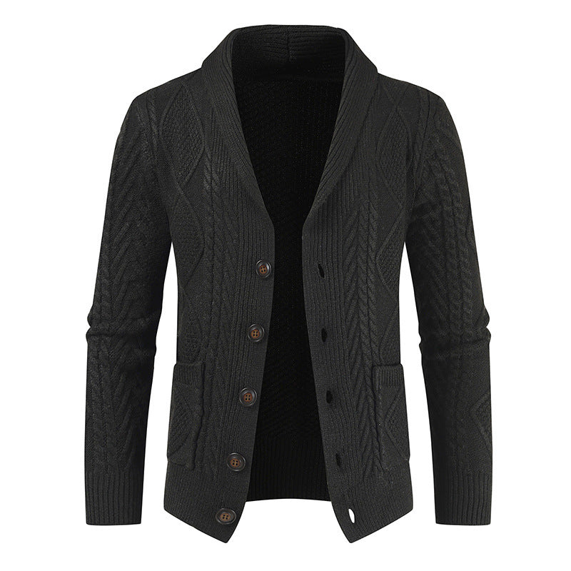 Men's knit jacket with a modern twisted pattern and elegant shawl collar Lune London