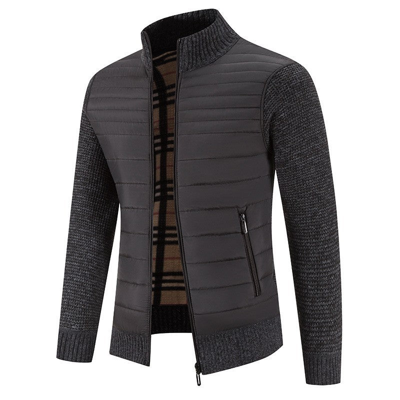 Quilted jacket for men with modern knit sleeves and a high collar Lune London