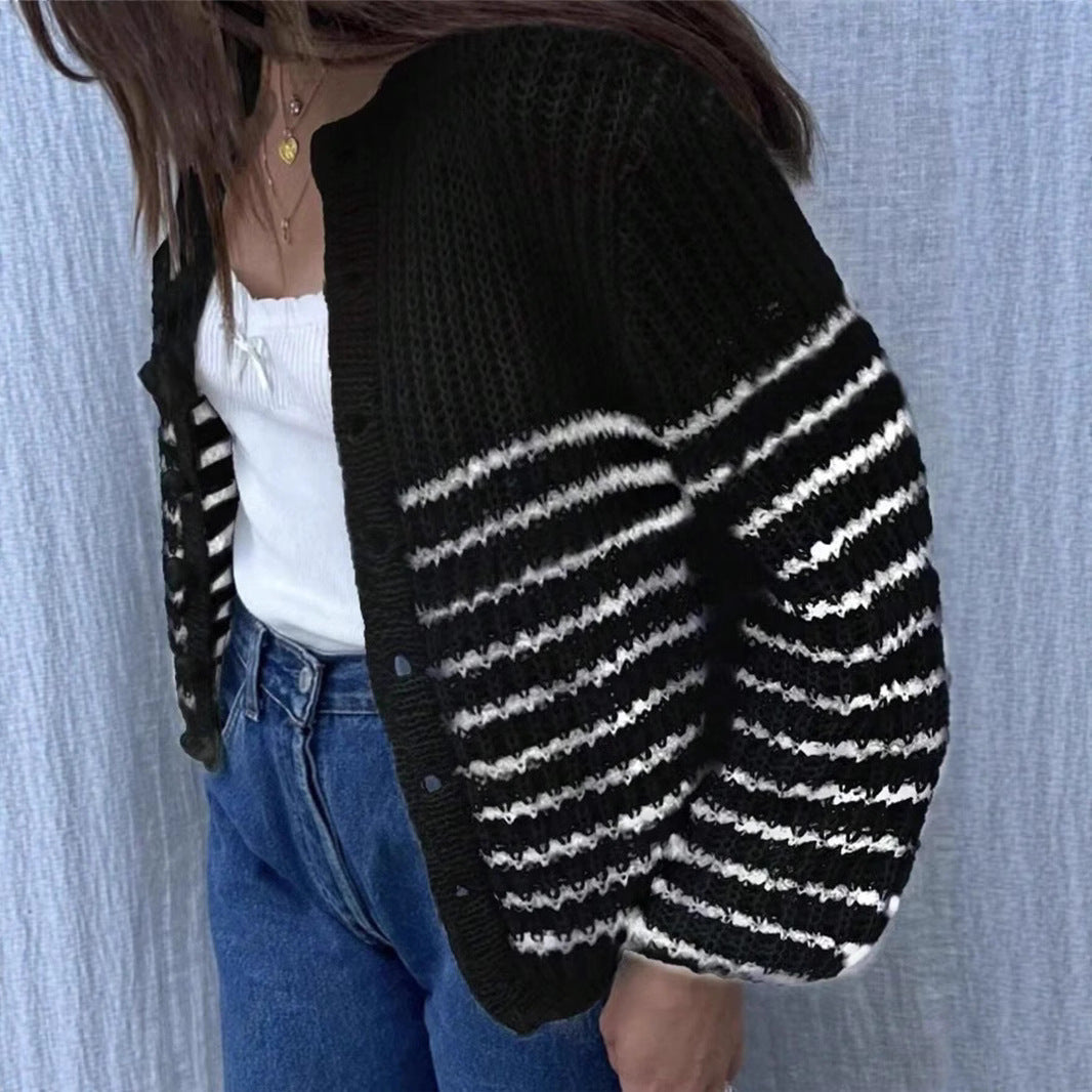 Ladies' striped knit jacket with modern pattern and relaxed fit Lune London