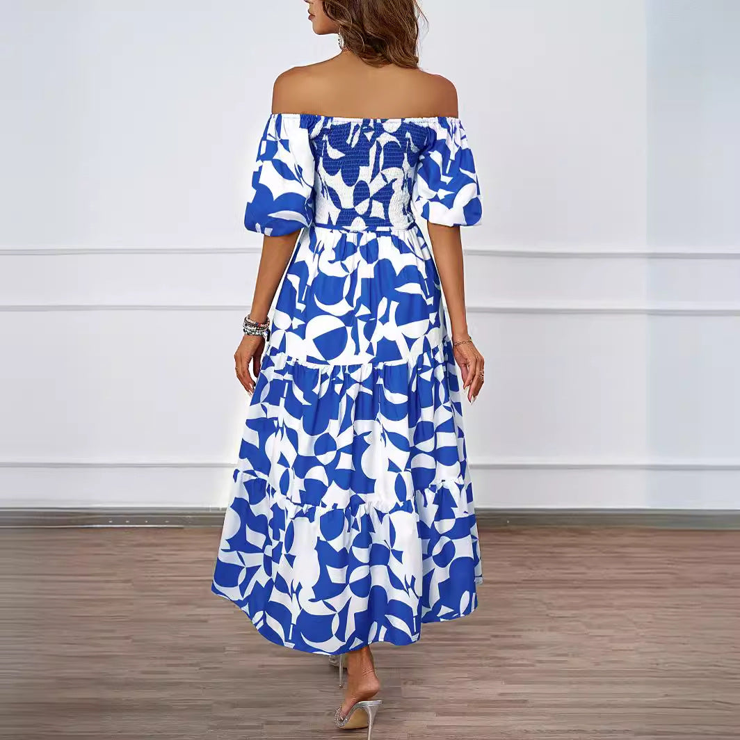 Maxi Dress for Women with Off-Shoulder, Voluminous Sleeves and Chic & Stylish Print