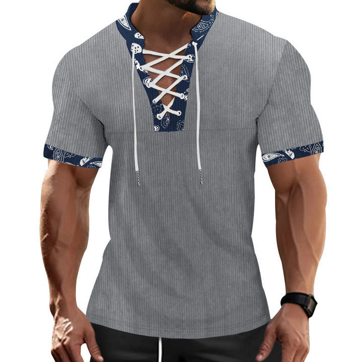 Men's Short Sleeve Henley T-Shirt with Modern Lace Design and Attractive Contrast Elements Lune London