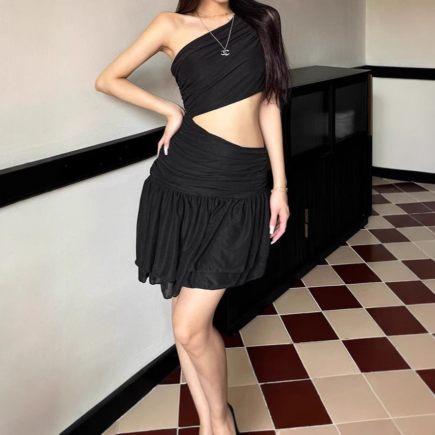 Asymmetrical mini dress for women with cut-out and ruffle details Lune London