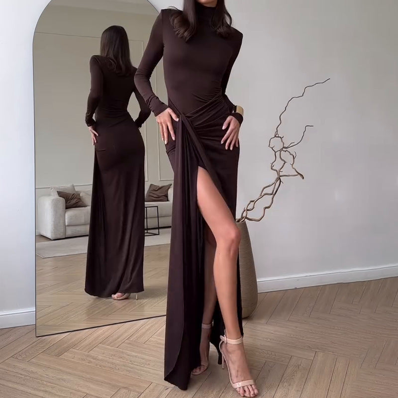 Ladies Elegant Maxi Dress with Pleats and High Slit Lune London