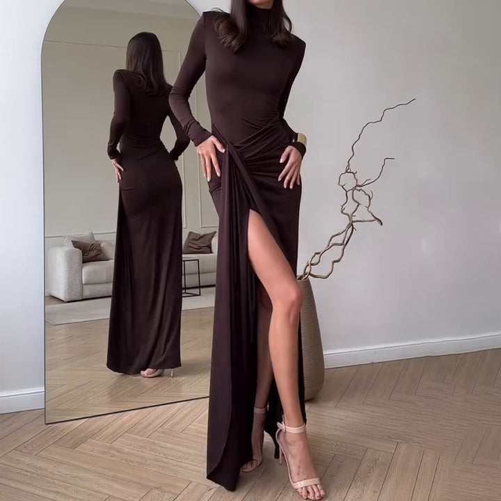 Ladies Elegant Maxi Dress with Pleats and High Slit Lune London
