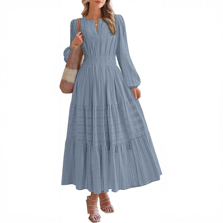 Maxi dress for women with elegant sleeves and refined elastic at the waist Lune London