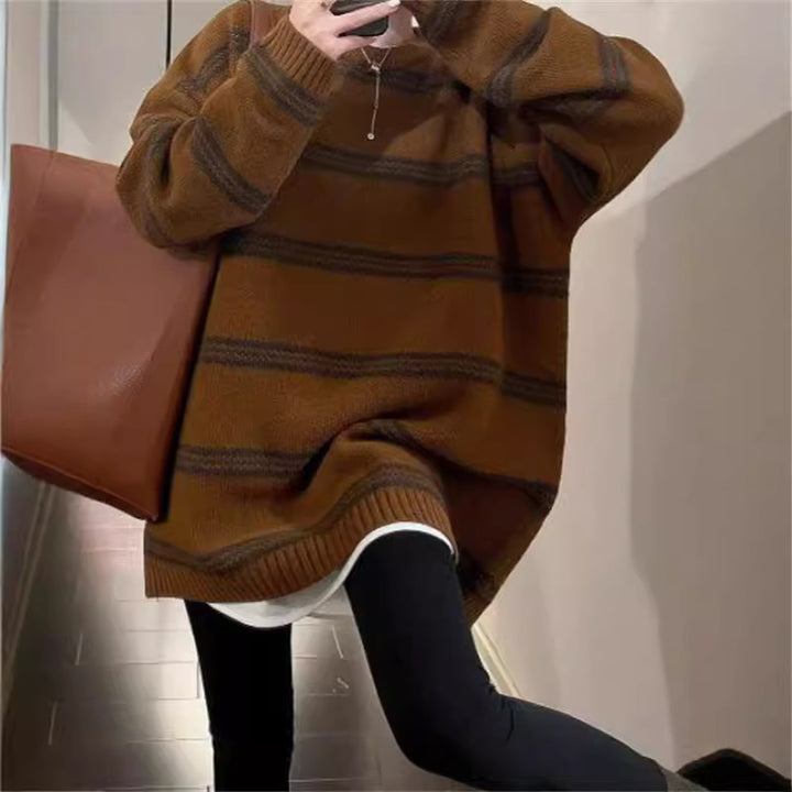 Ladies Large knitted sweater with chic nautical stripes and style