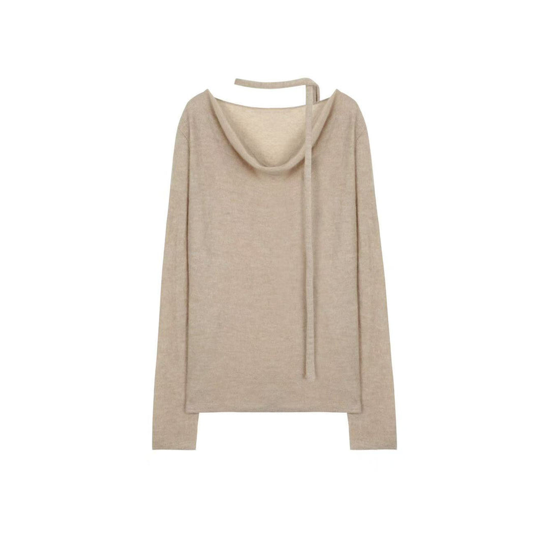 Ladies Elegant Knit Top with Open Neckline and Tie Lune London