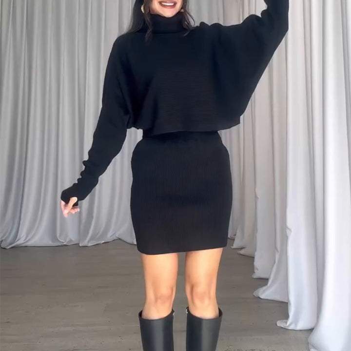 Knit dress for women with casual turtleneck and raglan sleeves Lune London