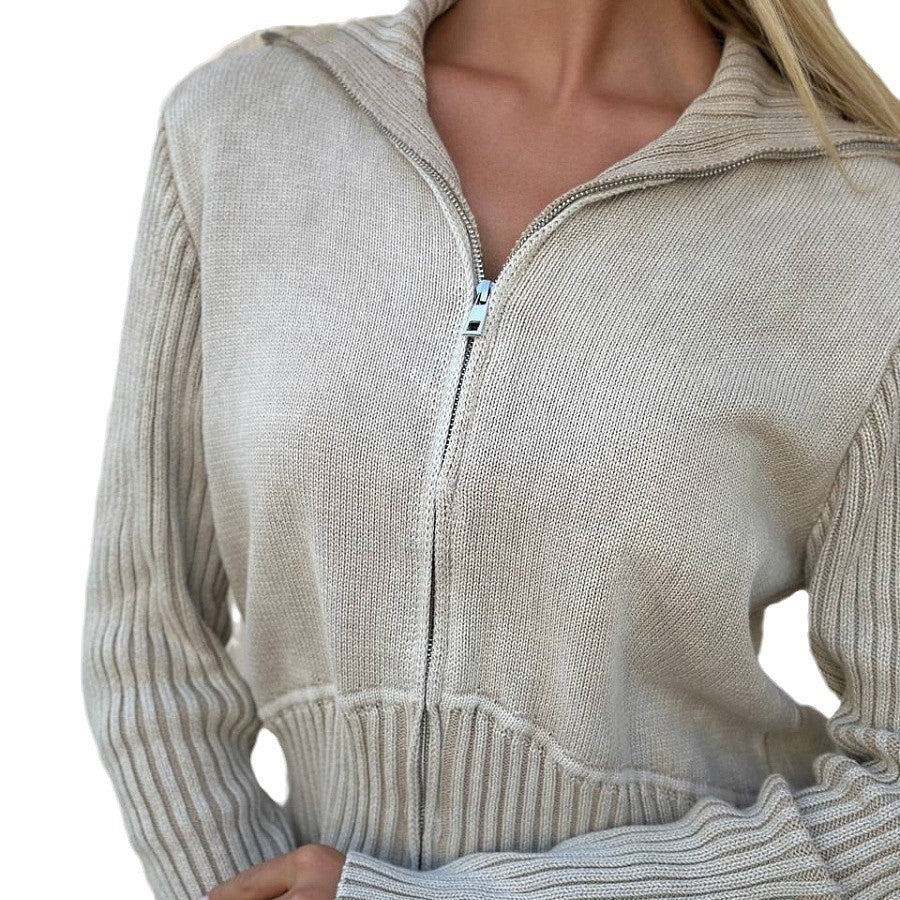 Women short sleeve cardigan with zipper and ribbed structure Lune London