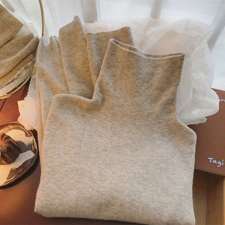 Pull à col montant pour femme en maille côtelée fine Chic & Stil