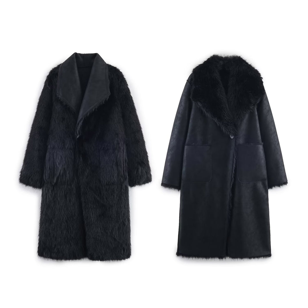 Manteau en fourrure synthétique élégant pour femmes avec revers élégant Chic & Stil